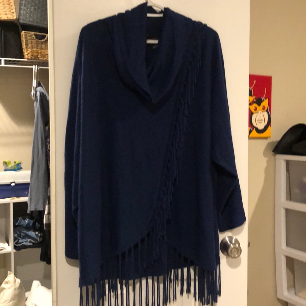 Blue sweater poncho